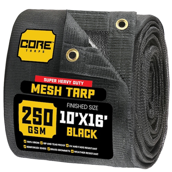 Core Tarps Mesh Tarp, 10X16 ft, Black, Polyethylene CT-801-10X16 - main